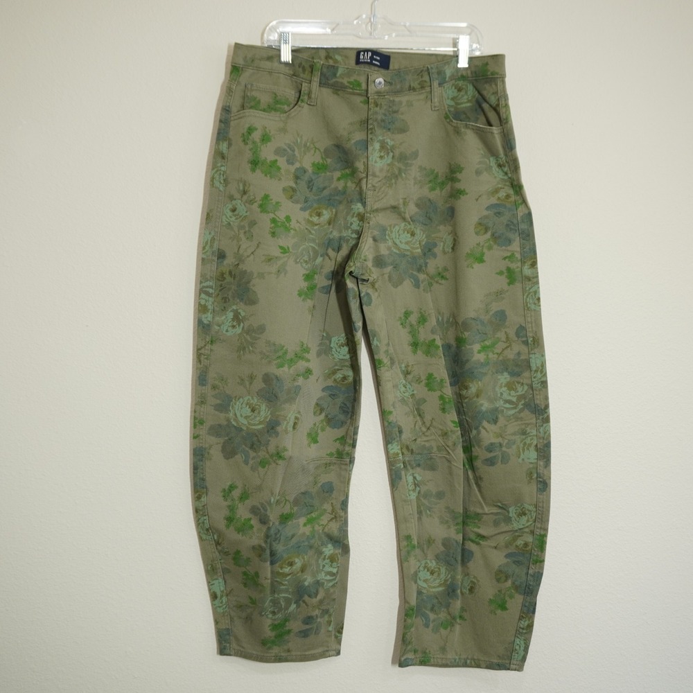 GAP Women's Size 16 Barrel Jeans Green Floral Print High Rise Denim Fall